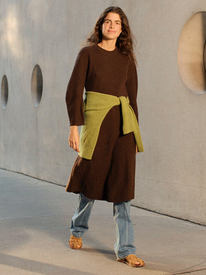 [Cafe Leandra] Volume Sleeve A Line Dress_Brown