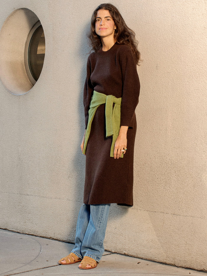 [Cafe Leandra] Volume Sleeve A Line Dress_Brown