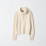 Ribbed Half Zip Pullover_Ivory