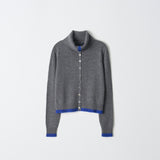 High Neck Cardigan with Color Point_Graphite & Blue