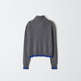 High Neck Cardigan with Color Point_Graphite & Blue