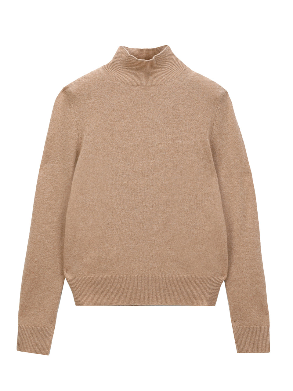 Simple High Neck Sweater_Camel
