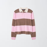 Cashmere Rugby Striped Polo Long Sleeve_Baby Pink/Mocha