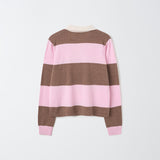 Cashmere Rugby Striped Polo Long Sleeve_Baby Pink/Mocha
