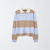 Cashmere Rugby Striped Polo Long Sleeve_Baby Blue/Beige