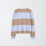 Cashmere Rugby Striped Polo Long Sleeve_Baby Blue/Beige