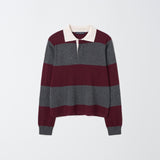 Cashmere Rugby Striped Polo Long Sleeve_Burgundy/Graphite