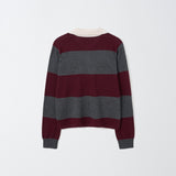 Cashmere Rugby Striped Polo Long Sleeve_Burgundy/Graphite