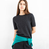 Cashmere Cable Short Sleeve Crewneck Sweater