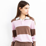 Cashmere Rugby Striped Polo Long Sleeve_Baby Pink/Mocha